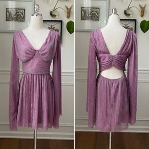 Amy Enjoy Life Mauve Pink Metallic Stripe Bell Sleeve Mini Dress XS